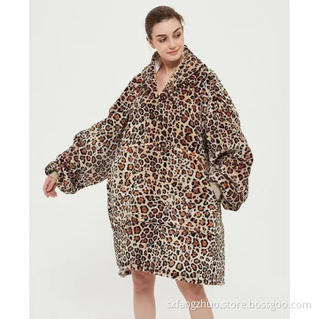 Anpassning Leopard bärbar lång överstora hoodie